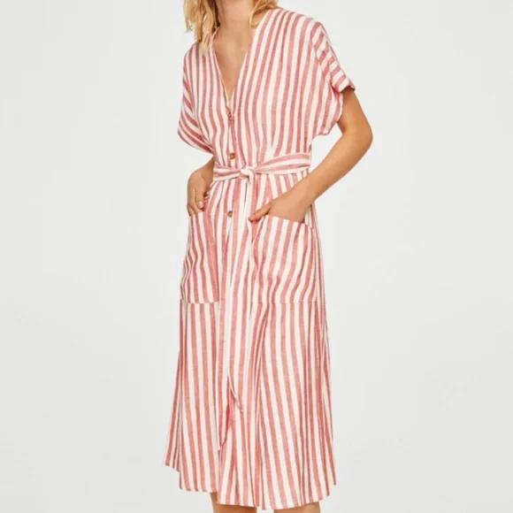 Mango | Dresses | Mango Red And White Striped Midi Dress | Poshmark